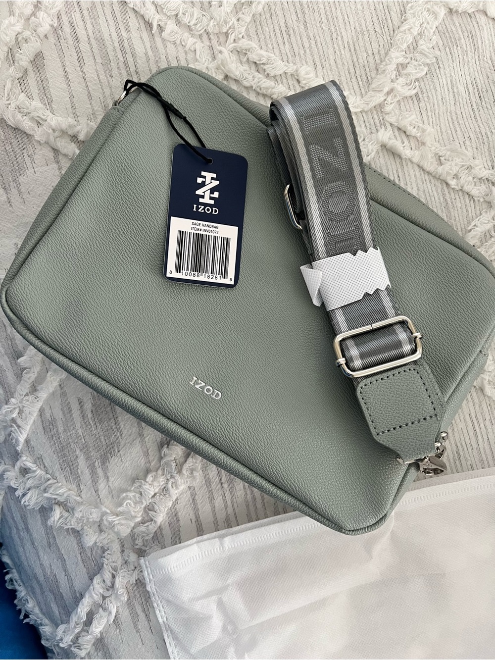 Izod Sage Green Crossbody Messenger Bag with Branded Strap